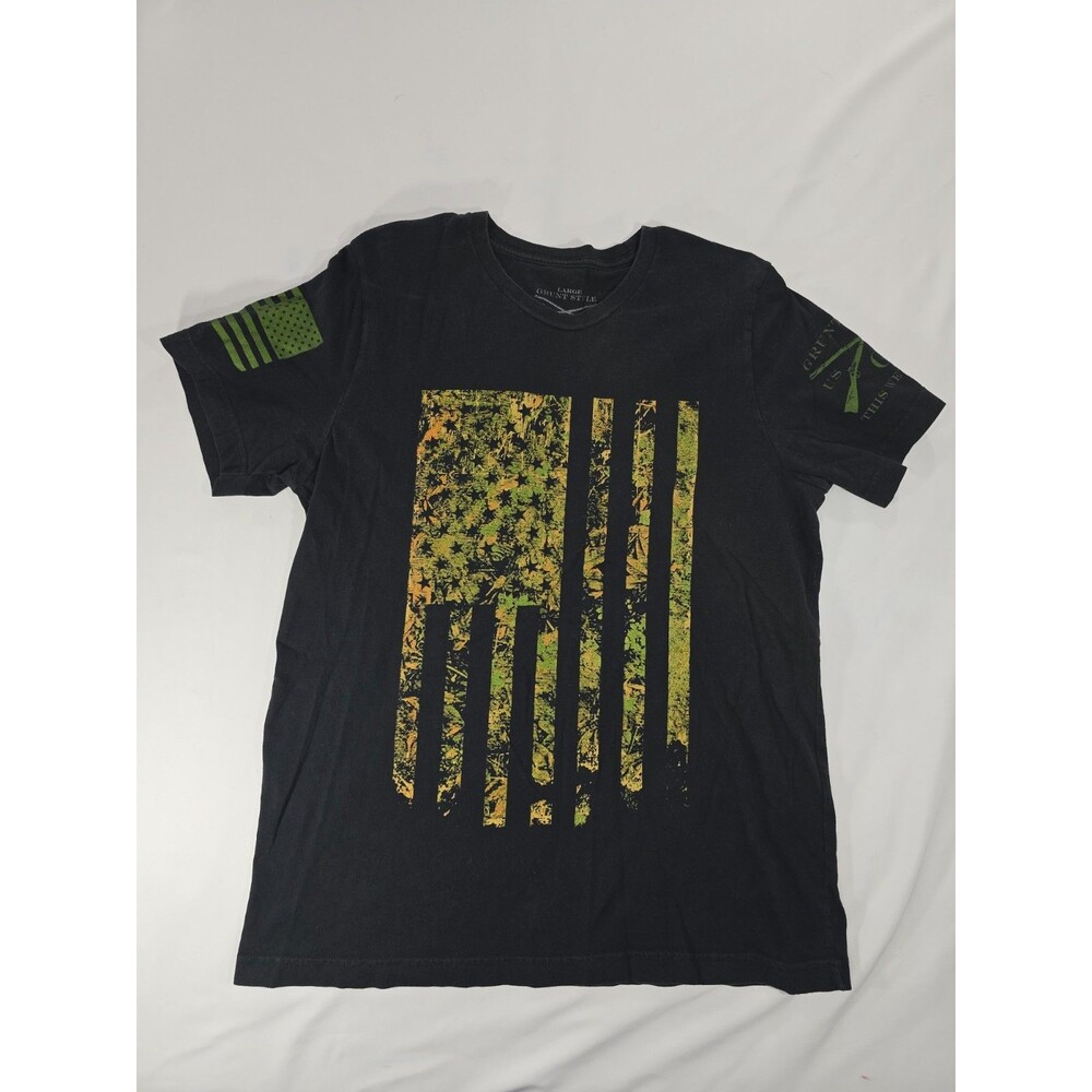 Grunt Style Camo Flag Black T-Shirt American Men's Military Shirt Size Large BS